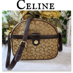 Authentic CELINE C Sulky Pattern Shoulder Bag Beige/Brown